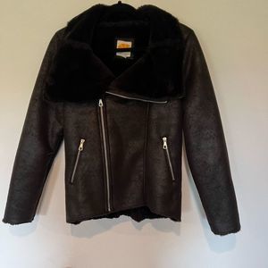 C&C California black faux shearling moto jacket XL fits L